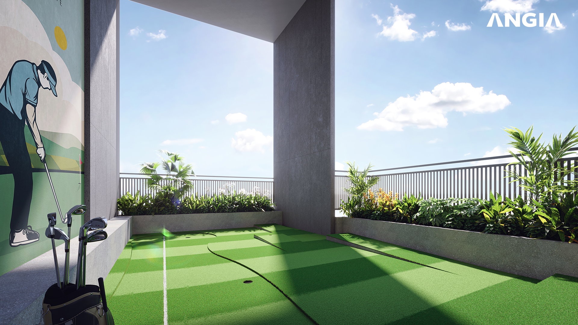 Sân tập golf trên không The Gió Riverside